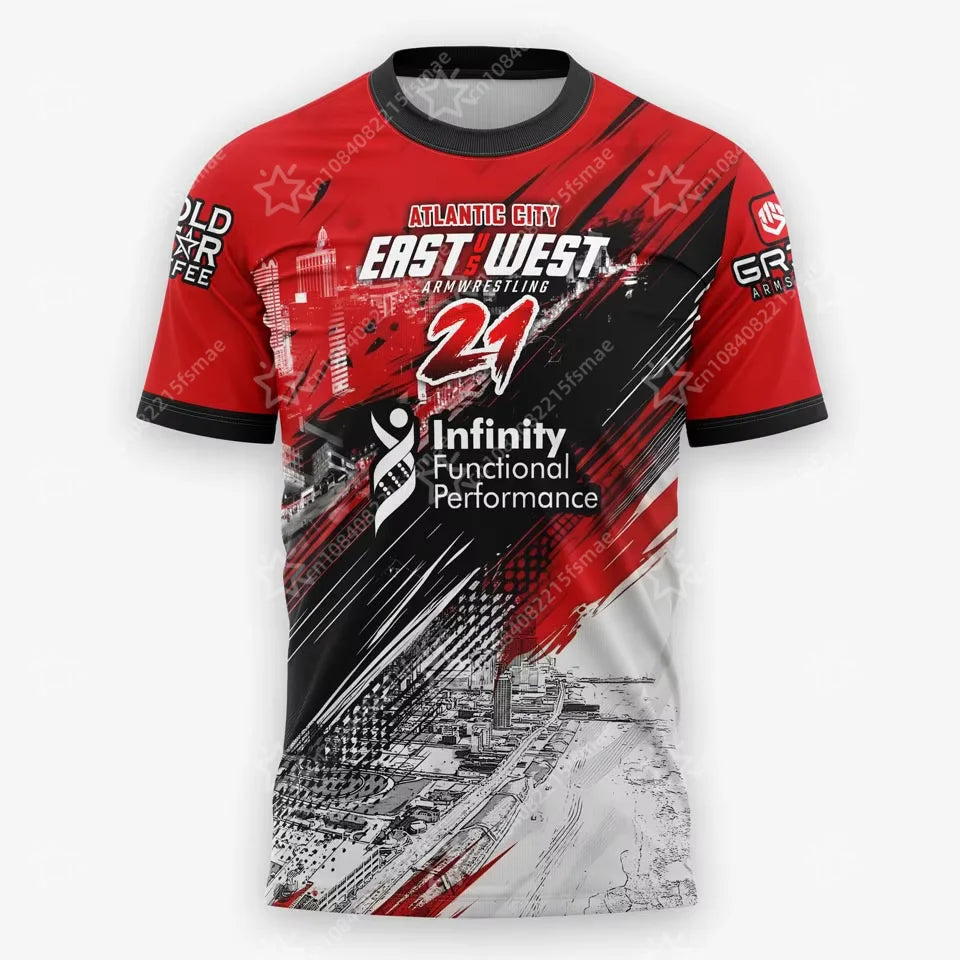 The East vs West Series 22 To 24 Armwrestling T-Shirt Atlantic City Sports Jersey Men's Breathable Quick Dry Fitness Gym Tee Top