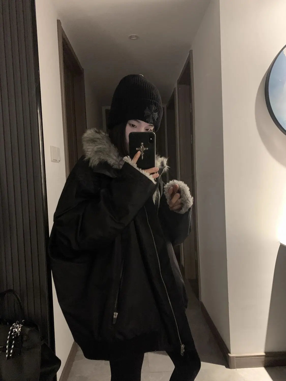 Black Winter Versatile, Fashionable, Warm Cold-proof Cotton-padded Spliced New Autumn and Winter Jacket, Parka Coat