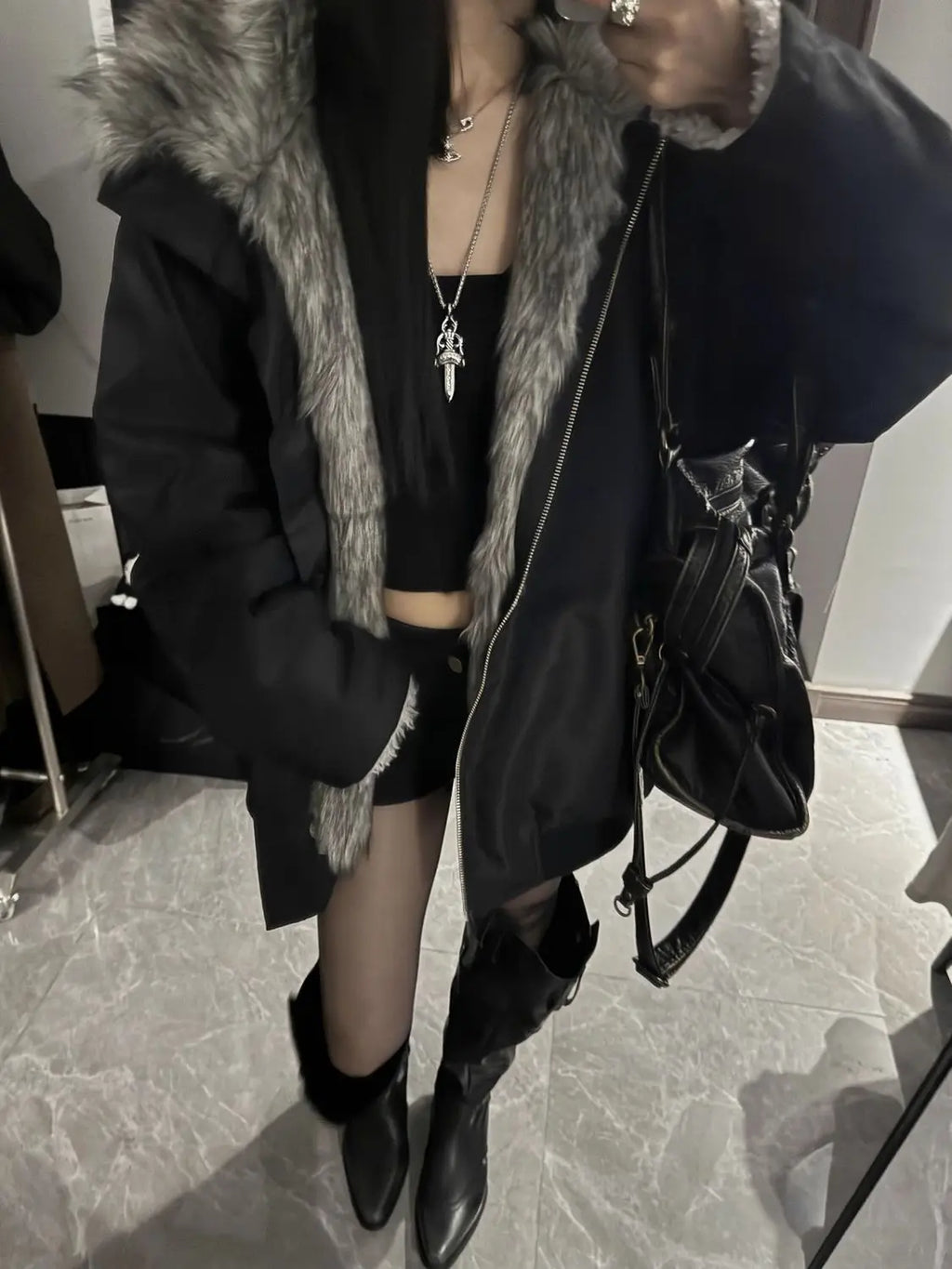 Black Winter Versatile, Fashionable, Warm Cold-proof Cotton-padded Spliced New Autumn and Winter Jacket, Parka Coat