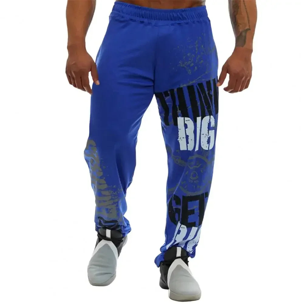 Men Pants Loose Straight Mid Waist Deep Fashion Pants Crotch Digital Printing Jogging Soft Elastic Waist Men Trousers for Gym