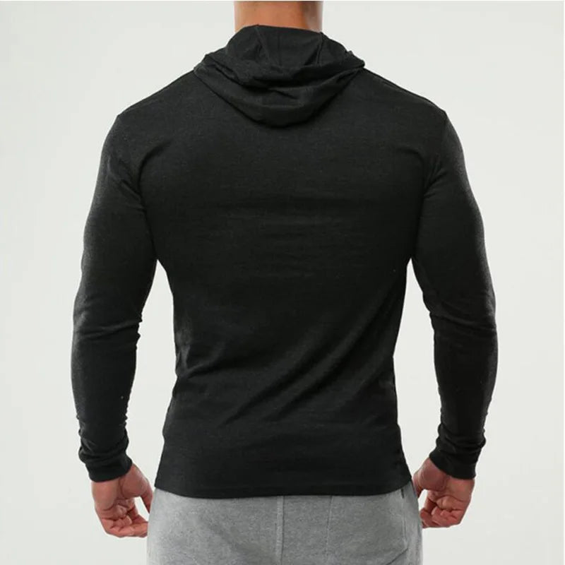 NO PAIN NO GAIN Men's Running Hooded T-shirts Autumn Fitness Long Sleeve Hoodies Shirt Cotton Gym Clothing Sports Muscle Tshirt