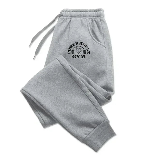 GYM Powerhouse Print Pants Men Casual Sports Pants Running Workout Jogging Long Pants Men Fleece Jogger Sweatpants Long Pants
